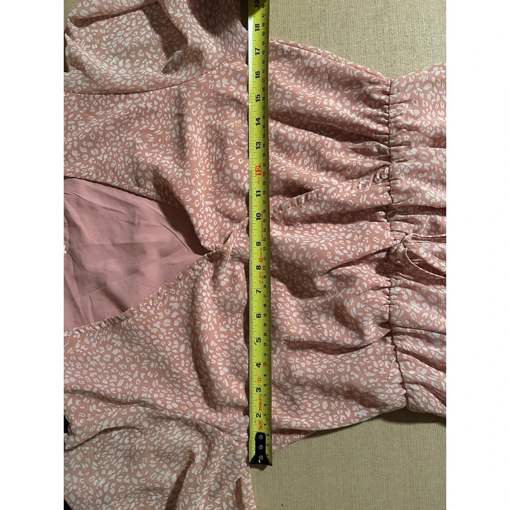 Pink Cottagecore Chiffon Wrap Mini Dress V-Neck Ruffle Hem Flutter Sleeve Small